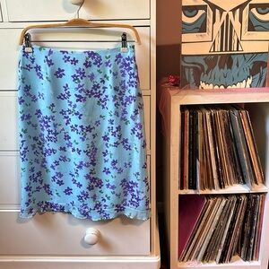 Vintage 90’s y2k Silk Skirt Short Blue Purple Floral Flippy 4 Betsey Johnson Hot